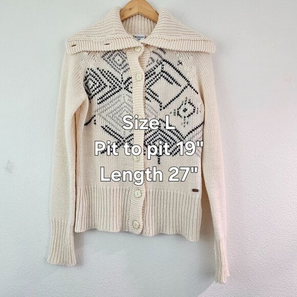 Columbia Womens Sz L Turtle Neck FairIsle Aztec Cardigan Sweater Wool blend EUC - Picture 6 of 12